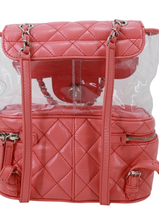 Chanel  Crumpled Crumpled Quilted Calfskin PVC Backpack Pink main image 5